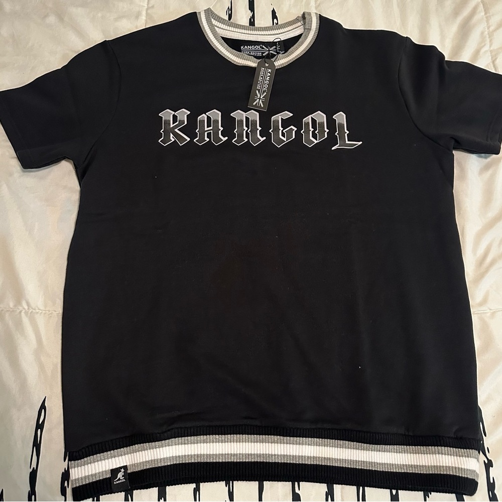 Kangol Black Short Sleeve Tee with White Logo and Trim